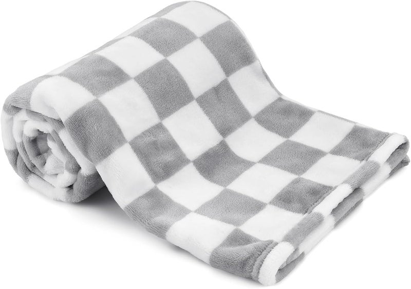 GreatBba Plush Checkered Baby Blanket for Boys Girls Nursery, 30"*40" Warm Short Fleece Blanket Neutral for Infant Newborn, Small Fuzzy for Sleeping, Chenille or Stroller (Gray&White) - Image 1